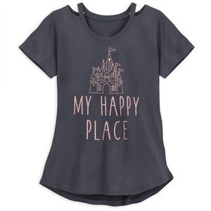 Disney Parks My Happy Place Cut Out Glitter Graphic Top Cotton Modal Medium